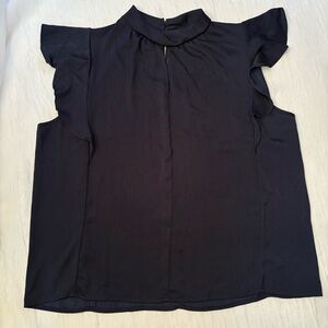 Banana Republic Blouse Women's XL Navy Blue Short Sleeve Ruffle Career Shirt Top